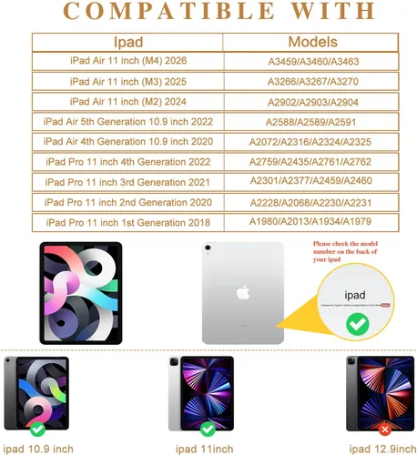 Miniatura 2 de Vimorco Estuche de Cuero para iPad Air 4ª/5ª 10.9, para iPad Air 11 6ª M2, para iPad Pro 11 pulgadas 4ª/3ª/2ª/1ª Generación, Soporte para Lápiz, Asa