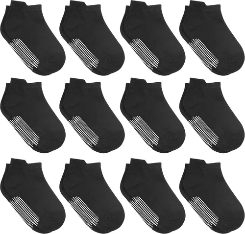 Debra Weitzner 12 pares de calcetines antideslizantes para niños y niñas con puños para bebés, niños y niñas, calcetines antideslizantes para niños