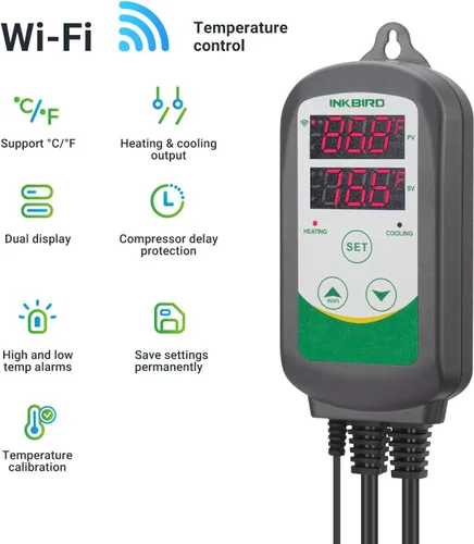 Miniatura 2 de Inkbird WiFi ITC-308 Controlador digital de temperatura Termostato para acuario calentador y enfriador de acuario, con sensor impermeable.
