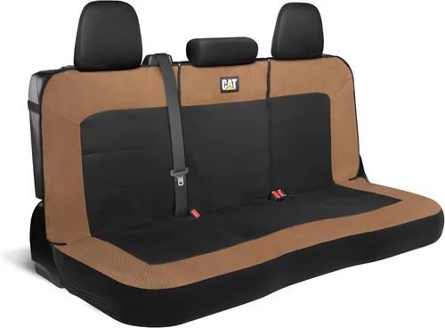 Miniatura 9 de Cat MeshFlex Funda de asiento trasero beige y negro para automóvil, diseño de lona duradera y malla, protector de banco dividido 60/40