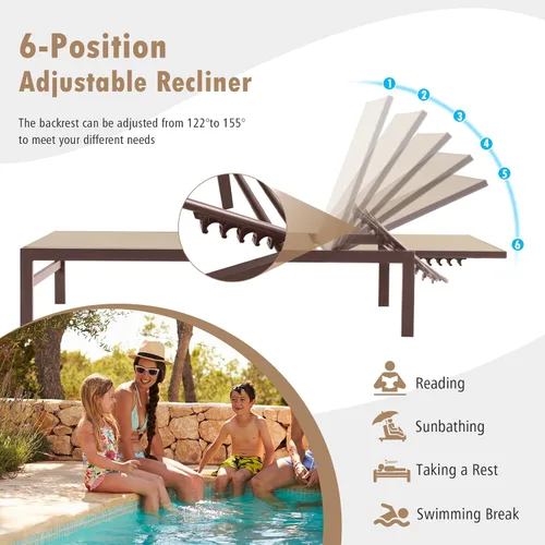 Miniatura 6 de Giantex Tumbona para patio, silla para tomar el sol al aire libre, tumbona reclinable con 6 posiciones ajustables, marco de aluminio, sillas