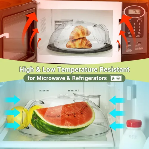 Miniatura 6 de Cubierta antisalpicaduras para microondas para alimentos, tapa transparente con vaporizador de agua, asa integrada, protector contra salpicaduras