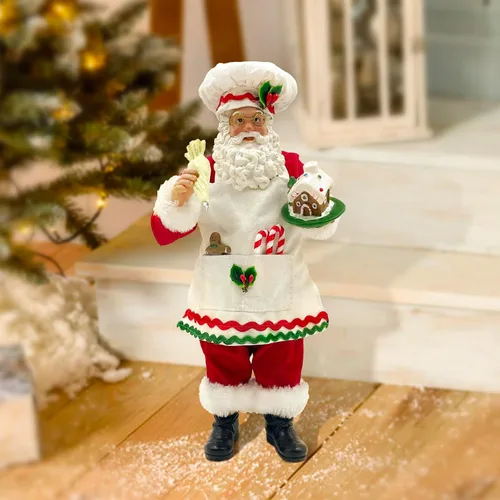 Miniatura 7 de Estatua de Santa Chef de Cocina de 11 Pulgadas con Casa de Jengibre, Figura de Santa de Resina Decoración Navideña Adorno Regalo de Navidad