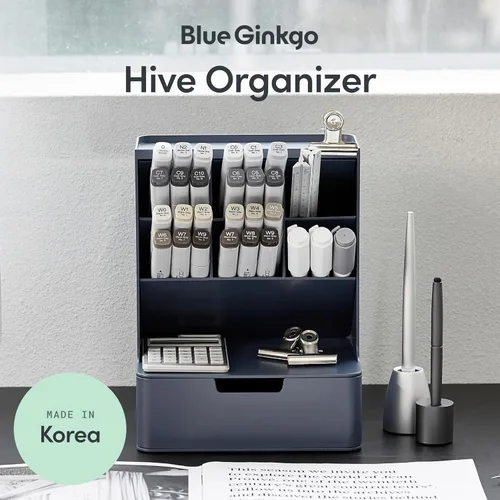 Miniatura 2 de BLUE GINKGO Organizador de escritorio Hive – Organizador vertical de 6 compartimentos, almacenamiento de cajón completo – Porta bolígrafos que Azul