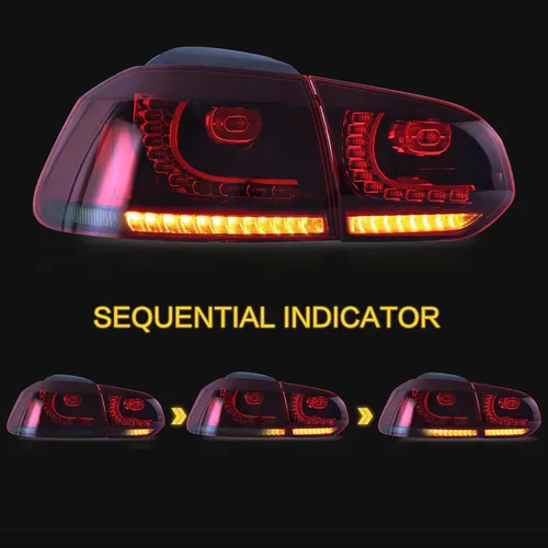 Miniatura 3 de VLAND Conjunto de luces traseras para Golf 6 2010-2014, luces traseras con DRL, luz trasera con luces antiniebla y señal de giro secuencial, rojo