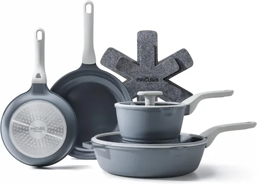 Miniatura 13 de PRICUSIS Juego de ollas y sartenes de cerámica antiadherentes, juego de 21 utensilios de cocina de inducción no tóxicos, 100% aptos para Gris