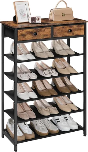 Miniatura 8 de HOOBRO Zapatero, organizador de almacenamiento de zapatos de 6 niveles con 2 cajones no tejidos, 15-20 pares de zapatos para entrada, estante
