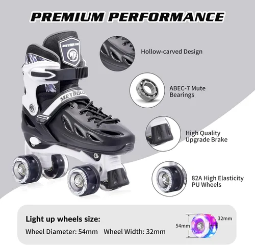 Miniatura 5 de METROLLER Patines de ruedas para niñas de 5 a 8 a 12 años y niños y adolescentes, 4 tamaños ajustables para niños pequeños con ruedas iluminadas