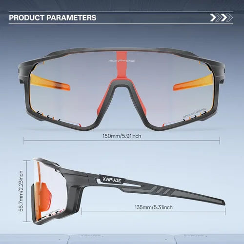 Miniatura 6 de KAPVOE Gafas de ciclismo fotocromáticas para hombres y mujeres, gafas de sol deportivas, marco de decoloración HD, gafas de bicicleta K76 Negro rojo