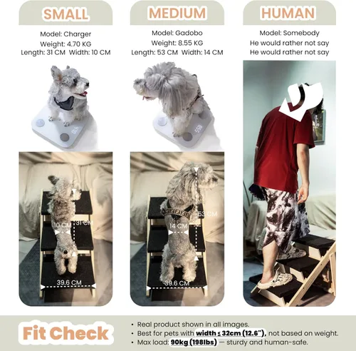 Miniatura 7 de MEWANG Escaleras y rampa de madera para perros y gatos pequeños/medianos, mascotas mayores – 3 en 1, plegable, portátil, escalera antideslizante 3