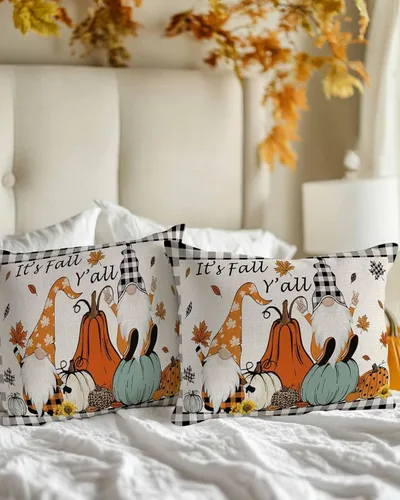 Miniatura 2 de Juego de 2 fundas de almohada de otoño de 20 x 12 pulgadas, diseño de gnomo de calabaza, fundas de cojín decorativas, fundas de almohada lumbares a