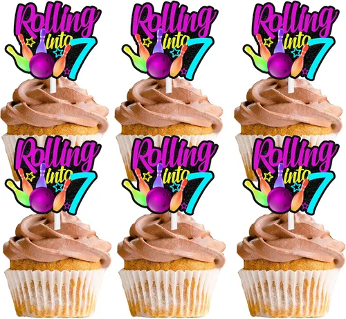 Miniatura 9 de 18 piezas de bola de boliche con purpurina, decoración de postre, magdalenas, boliches, 6 temas, suministros de decoración para niños y niñas