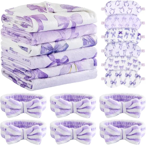 Miniatura 15 de Fanfanwin 18 piezas de suministros de fiesta de pijamas para niñas, 6 estilos lindos degradados, 6 diademas de forro polar coral para spa, 6