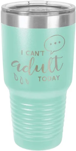 Miniatura 22 de Vaso grabado con texto en inglés "I CAN'T ADULT TODAY", de acero con recubrimiento de polvo grabado con láser, taza de viaje con camello polar sin