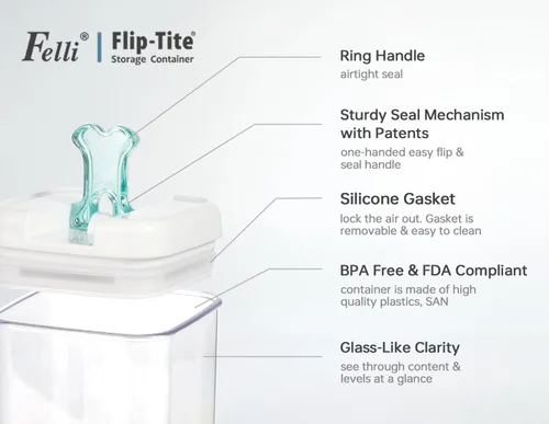 Miniatura 5 de Felli Flip Tite Contenedor de comida para mascotas con tapas herméticas, recipiente acrílico libre de BPA con asas de hueso de pata de pescado