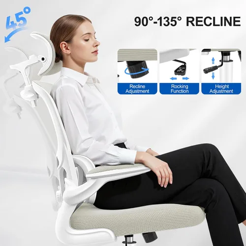 Miniatura 6 de ALLGOD Silla de oficina ergonómica, silla de escritorio de malla con soporte lumbar, silla de oficina en casa con respaldo alto con reposacabezas