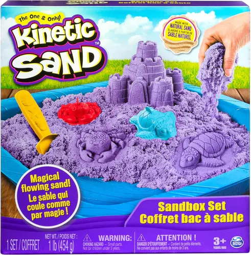 Kinetic Sand, caja de arena con 1 libra de arena morada y 3 moldes, para edades de 3 y más Morado
