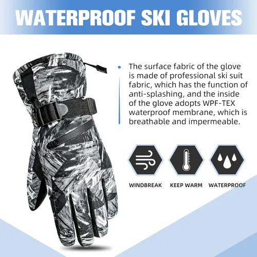 Miniatura 6 de Guantes de esquí de invierno con pantalla táctil, guantes de nieve impermeables para hombres y mujeres, guantes de snowboard cálidos para motos