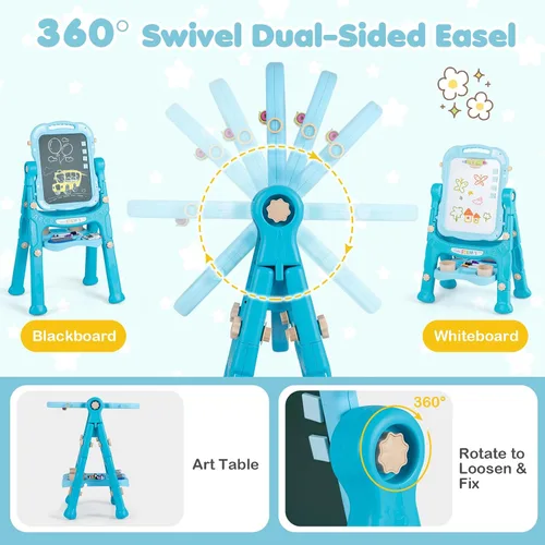Miniatura 5 de Costzon 4-in-1 Height Adjustable Art Easel for Kids Magnetic Chalkboard & Whiteboard w/ Storage Tray and Detachable Design, No-Tool Assembly, Gift