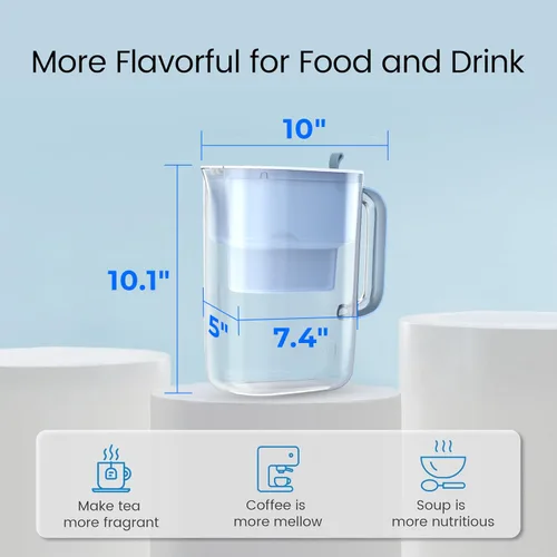 Miniatura 3 de Waterdrop Jarra de filtro de agua de larga duración de 200 galones de 10 tazas con 1 filtro, certificado NSF, 5 veces su vida útil, reduce Azul