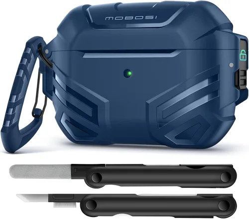 MOBOSI Funda para AirPods Pro 2 con cerradura, compatible con funda Airpod Pro de 2ª/1ª generación, funda protectora de grado militar con kit de