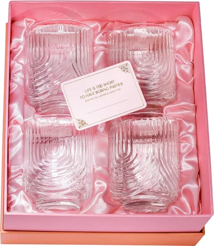 Miniatura 4 de GLASSIQUE CADEAU Vasos de cóctel vintage Art Deco Lowball Gatsby Juego de 4 vasos dobles antiguos de 13 onzas para beber whisky clásico, ginebra