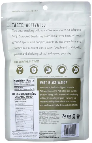 Miniatura 3 de Living Intentions Semillas de girasol germinadas orgánicas: Mojo de jalapeño - Sin OMG - Sin gluten - Vegano - Paleo - Kosher - Unidad de 8 onzas