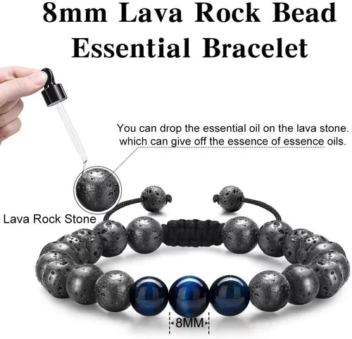 Miniatura 5 de Pulseras de cuentas con iniciales para hombres, regalos de 0.315 in, ojo de tigre, piedra de lava y roca para hombre, pulsera de cuentas de yoga