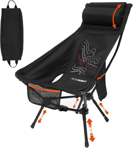 Miniatura 9 de NOVSIGHT Sillas de camping – Silla de camping de respaldo alto con reposacabezas y pies ajustables, marco de aluminio ligero, silla de campamento