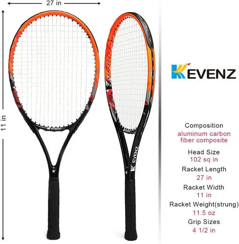 Miniatura 2 de KEVENZ Raqueta de tenis para adultos, raqueta de tenis de fibra de carbono con bolsa de transporte, peso ligero y resistente a los golpes