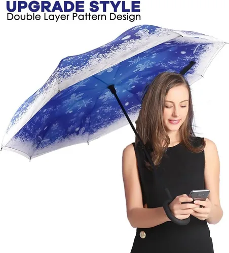 Miniatura 3 de SIEPASA - Paraguas invertido con mango en forma de C, resistente al viento y a los rayos UV, para mujeres y hombres.