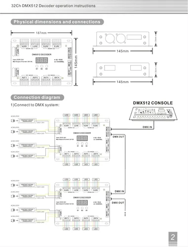 Miniatura 3 de 32CH RGBW DMX512 Decodificador 8 bits/16 bits RGBW LED controlador 32 canales controlador RGBW LED tira de luz DIM/CT/RGB/RGBW controlador DC5V-24V