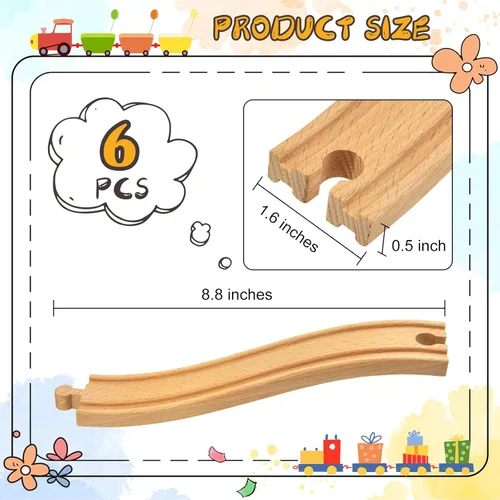 Miniatura 2 de 6 vías de tren de madera ascendentes de expansión compatibles con la mayoría de las vías de tren, conectores de vía de tren de madera para niñas