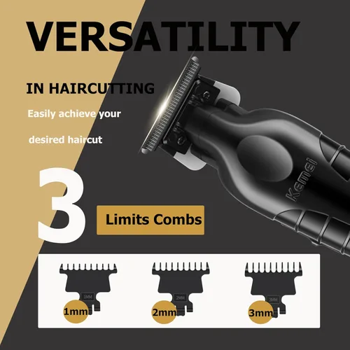 Miniatura 4 de KEMEI 2299 Cortadora profesional de pelo/barba para hombres, cortapelos sin huecos para barbero con hoja en T, recargable inalámbrica