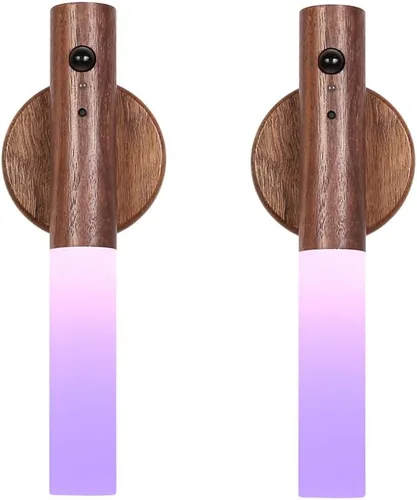 Miniatura 11 de LANDGOO Luz nocturna con sensor de movimiento RGB y control táctil, aplique de pared de madera recargable USB-C Luz de baño/dormitorio
