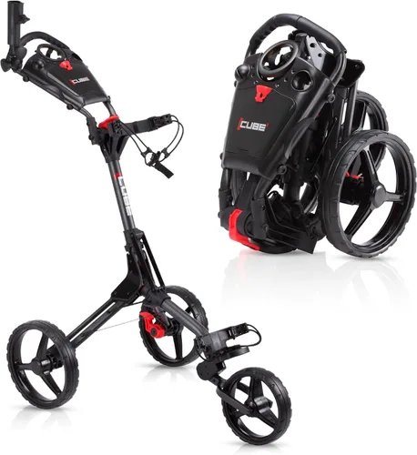 CUBE CART Carrito de Golf de Empuje de 3 Ruedas – Carrito de Golf Plegable Ultracompacto de Dos Pasos, Marco Ligero de 14.5 libras, Mango Ajustable,
