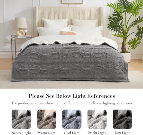 Miniatura 8 de Amélie Home - Manta de punto trenzado para sofá, mantas suaves y acogedoras de sherpa de chenilla para sofá, silla, hogar confortable, 50 x 60