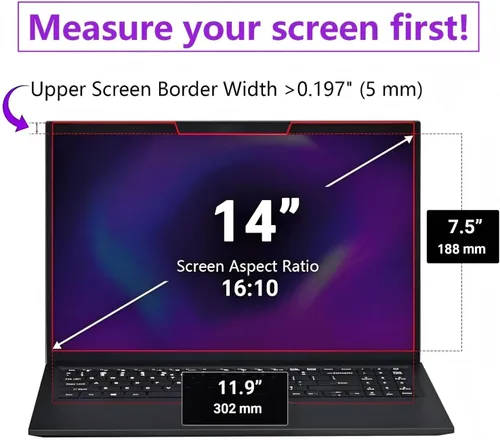Miniatura 2 de Pantalla magnética de privacidad de 14 pulgadas, adecuada para portátiles con un filtro antideslumbrante desmontable 16:10, reduce la luz
