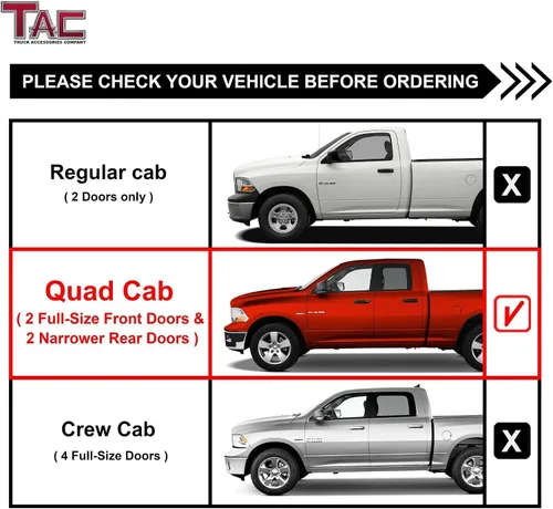 Miniatura 4 de Estribos TAC Sniper para Dodge RAM 1500 Quad Cab 2009-2018 (Incluye Ram 1500 Classic 2019-2024) Pickup con Caída de 4" Textura Fina Negra Escalones