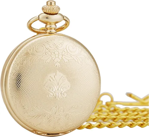 Miniatura 5 de TREEWETO Reloj de bolsillo para hombre antiguo, diseño de esqueleto mecánico, plateado, doble caja, números romanos de regalo para hombre