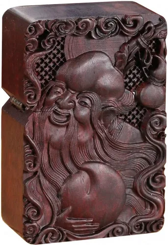 Miniatura 25 de Carcasa exterior de palisandro Huanghuali natural tallado para módulo Zippo (1000 brazos Avalokiteshvara de la diosa 3#)