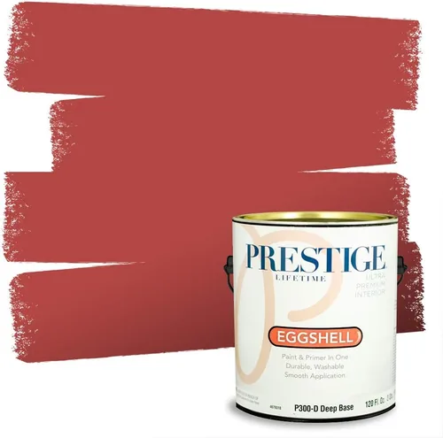 Miniatura 132 de Prestige Paints E100-T-SW6591 Pintura exterior e imprimación en uno, 1 galón, plano, combinación comparable de Sherwin Williams Amaryllis, 1 galón