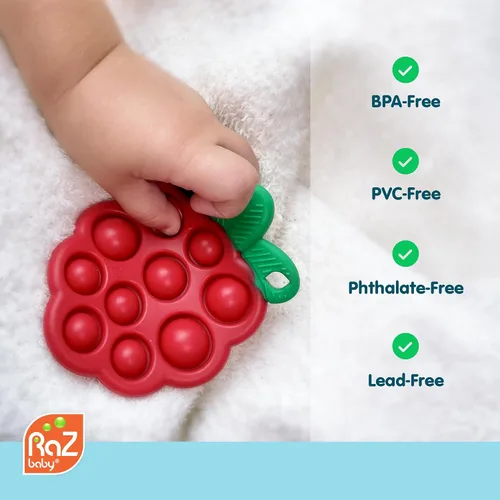 Miniatura 5 de RaZbaby RaZberry Pop - Mordedor de fresa, silicona multitexturizada para desarrollo sensorial y alivio de la dentición, fácil de sostener para manos