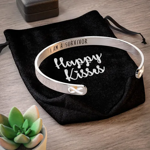 Miniatura 4 de Happy Kisses Pulsera de concientización sobre el cáncer cinta, "Funk Cancer" & I Am Survivor Regalo para mujeres y hombres, Metal