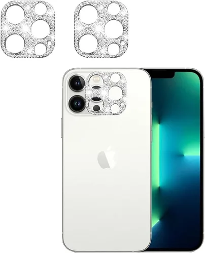 Miniatura 14 de [Paquete de 2] Protector de lente de cámara de cristal brillante para iPhone 11/iPhone 12 mini, cubierta de cámara trasera de diamante con purpurina