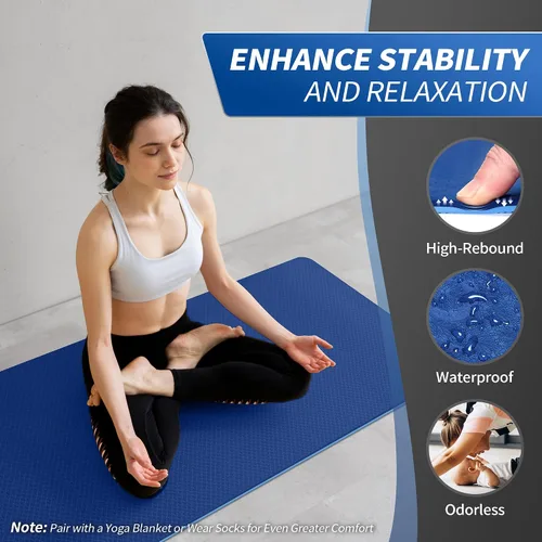 Miniatura 4 de CAMBIVO Tapete de yoga para mujeres, hombres y niños, 1/3, 1/4 y 2/5 pulgadas, extra grueso, antideslizante, 72 x 24 pulgadas, tapete de yoga de Azul