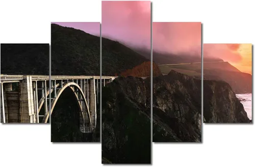 Miniatura 117 de TUMOVO Lienzo decorativo para pared de sala de estar, 5 paneles de naturaleza, Alaska, Estados Unidos, autopista alrededor de montañas, paisaje