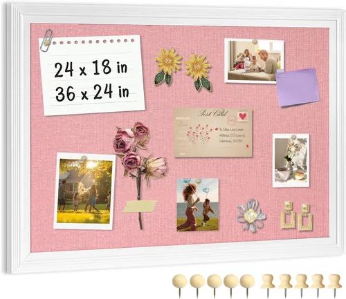 Miniatura 9 de Tablero de corcho de doble cara con lino, tablero de anuncios pequeño con marco de madera colgante de 12 x 12 pulgadas, kit de tablero de visión