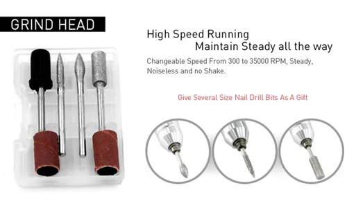 Miniatura 8 de Máquina de taladro de uñas de 300 a 35000 rpm, kit de taladro eléctrico para manicura, pedicura, acrílico, gel, uñas naturales (110 V)