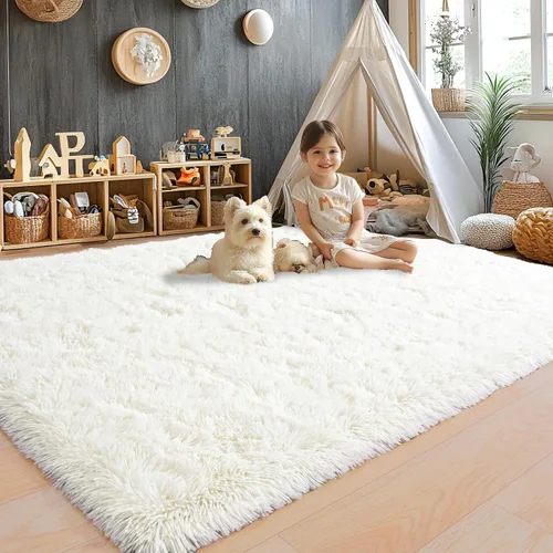 Miniatura 2 de Alfombras de área de 8x10 para sala de estar, alfombra shaggy grande ultra suave y esponjosa para dormitorio, alfombras de felpa mullida Blanco crema
